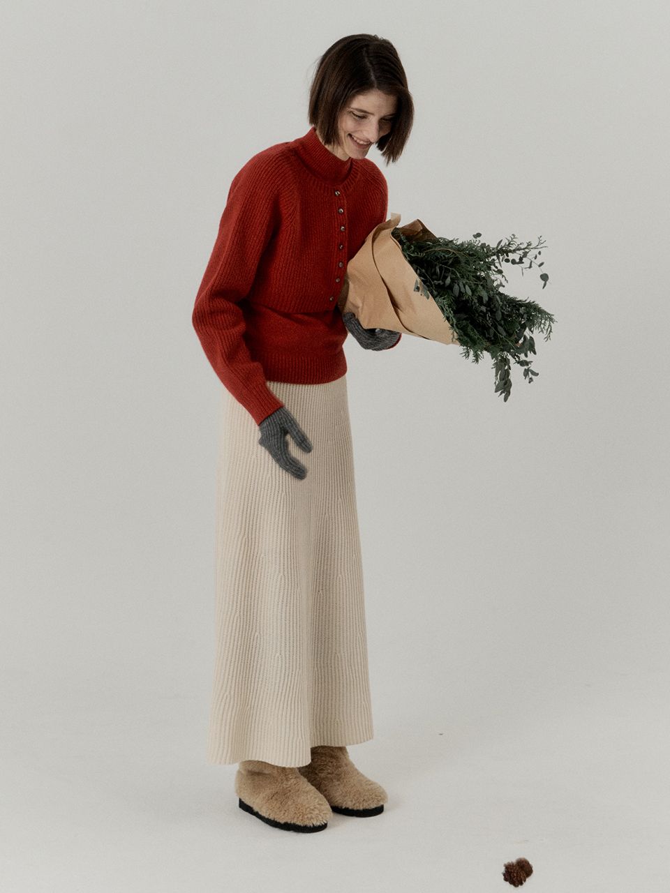 MUSINSA | RE BOLD Flare Long Knit Skirt - Ivory