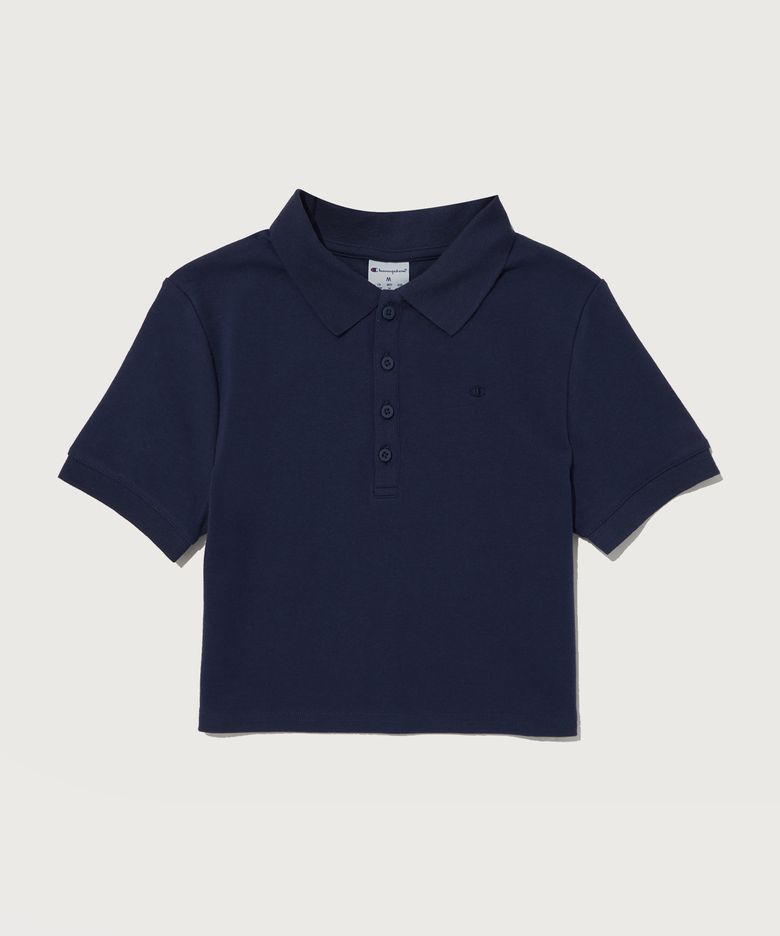 여성 C로고 클래식 폴로 크롭 반팔 티셔츠 Normal Navy