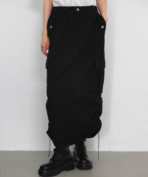 액티브 사이드 포켓 앤드 셔링 롱 스커트