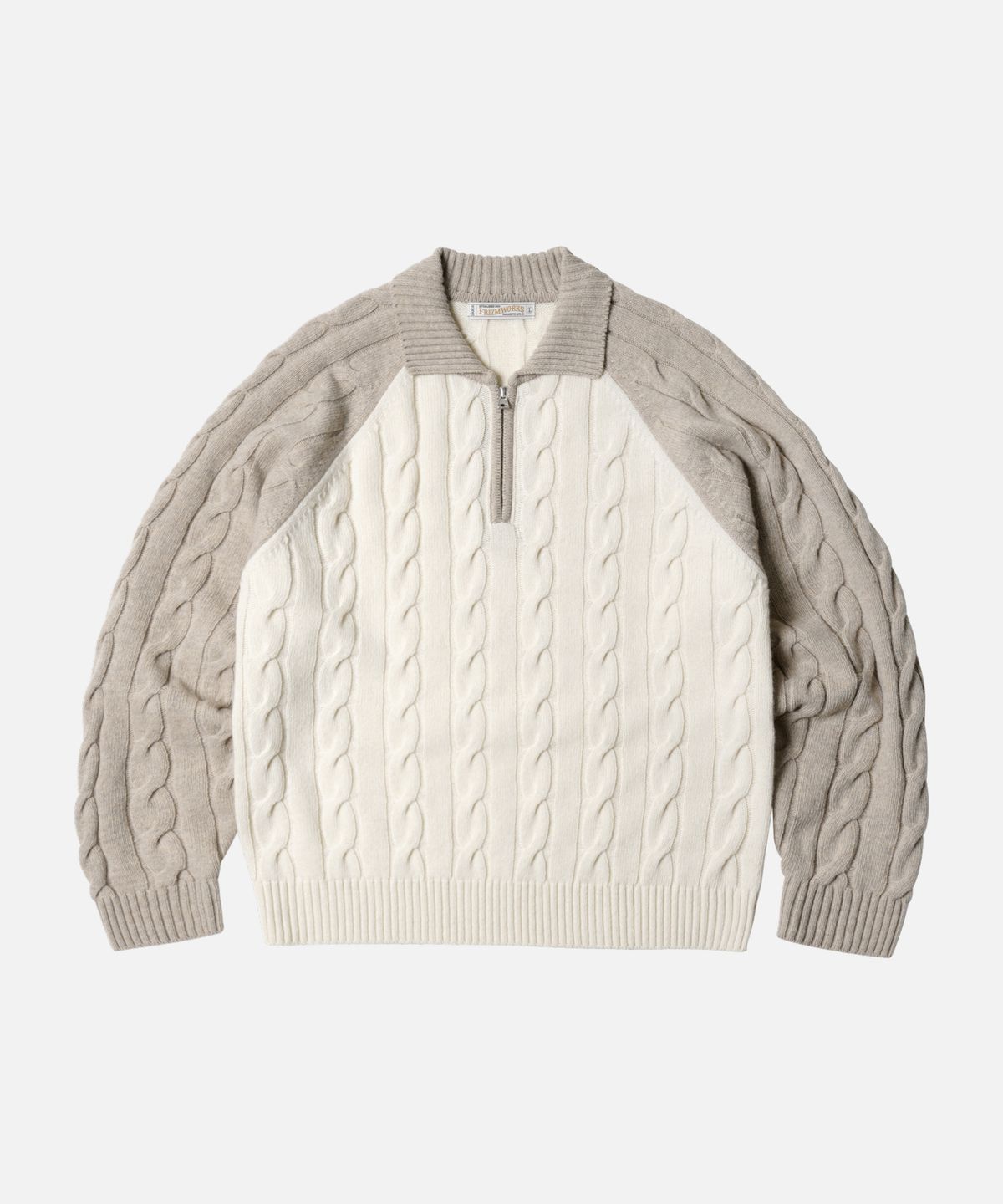 프리즘웍스(FRIZMWORKS) WOOL CABLE RAGLAN HALF ZIP KNIT _ OATMEAL