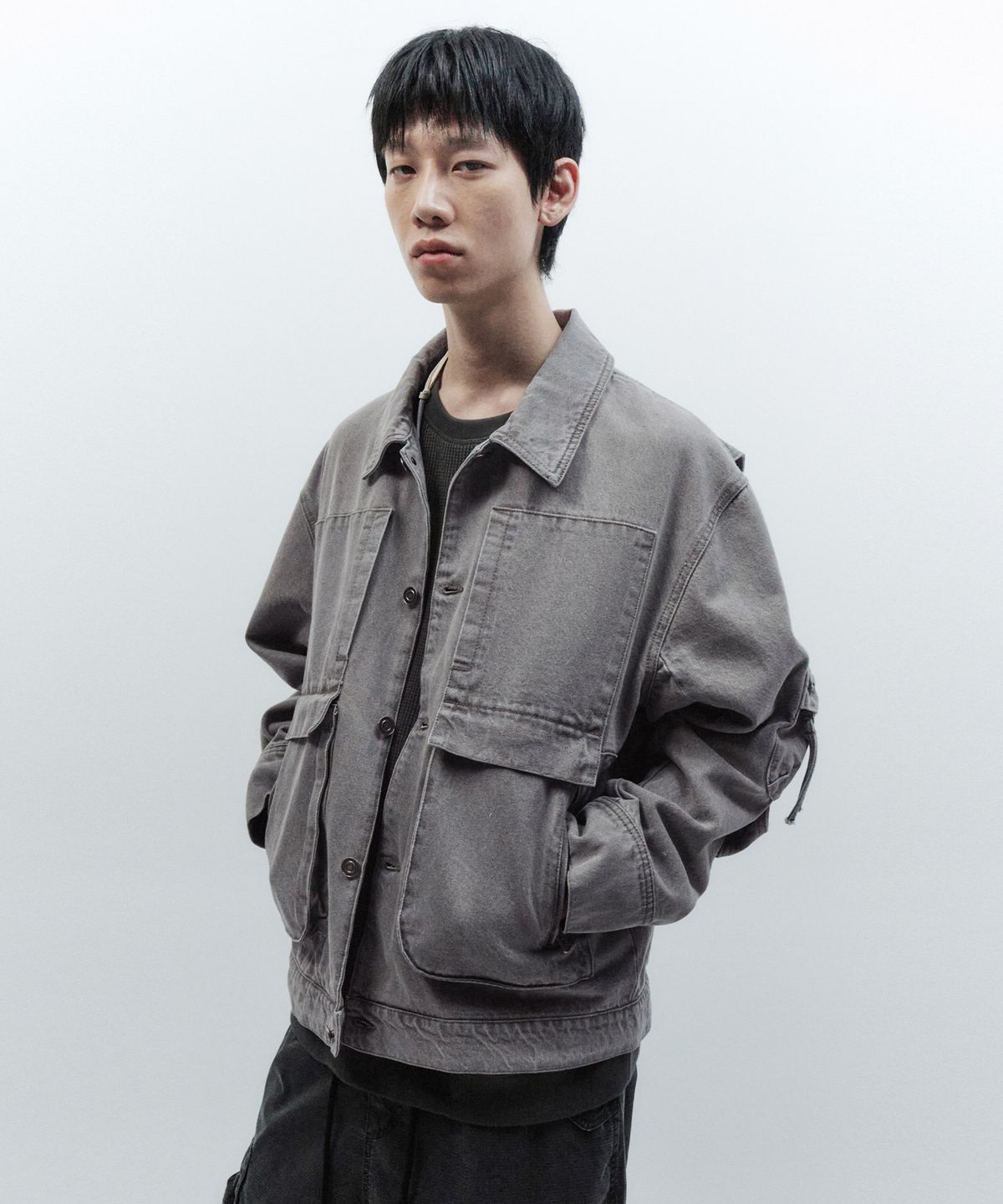 인사일런스(INSILENCE) 박시핏 데님 트러커 자켓 SAND GREY