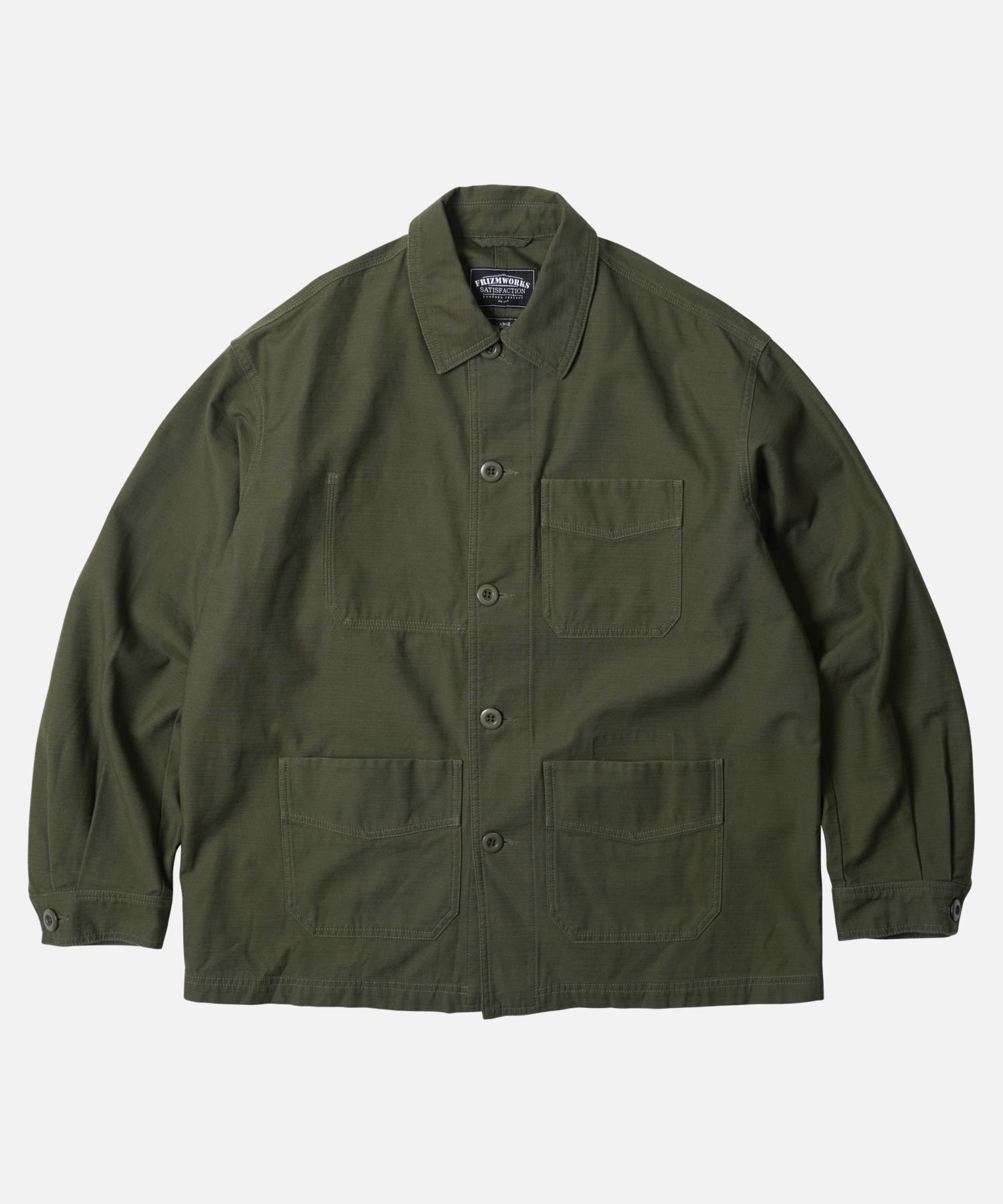 MUSINSA | FRIZMWORKS BACKSATIN FRENCH WORK JACKET _ OLIVE