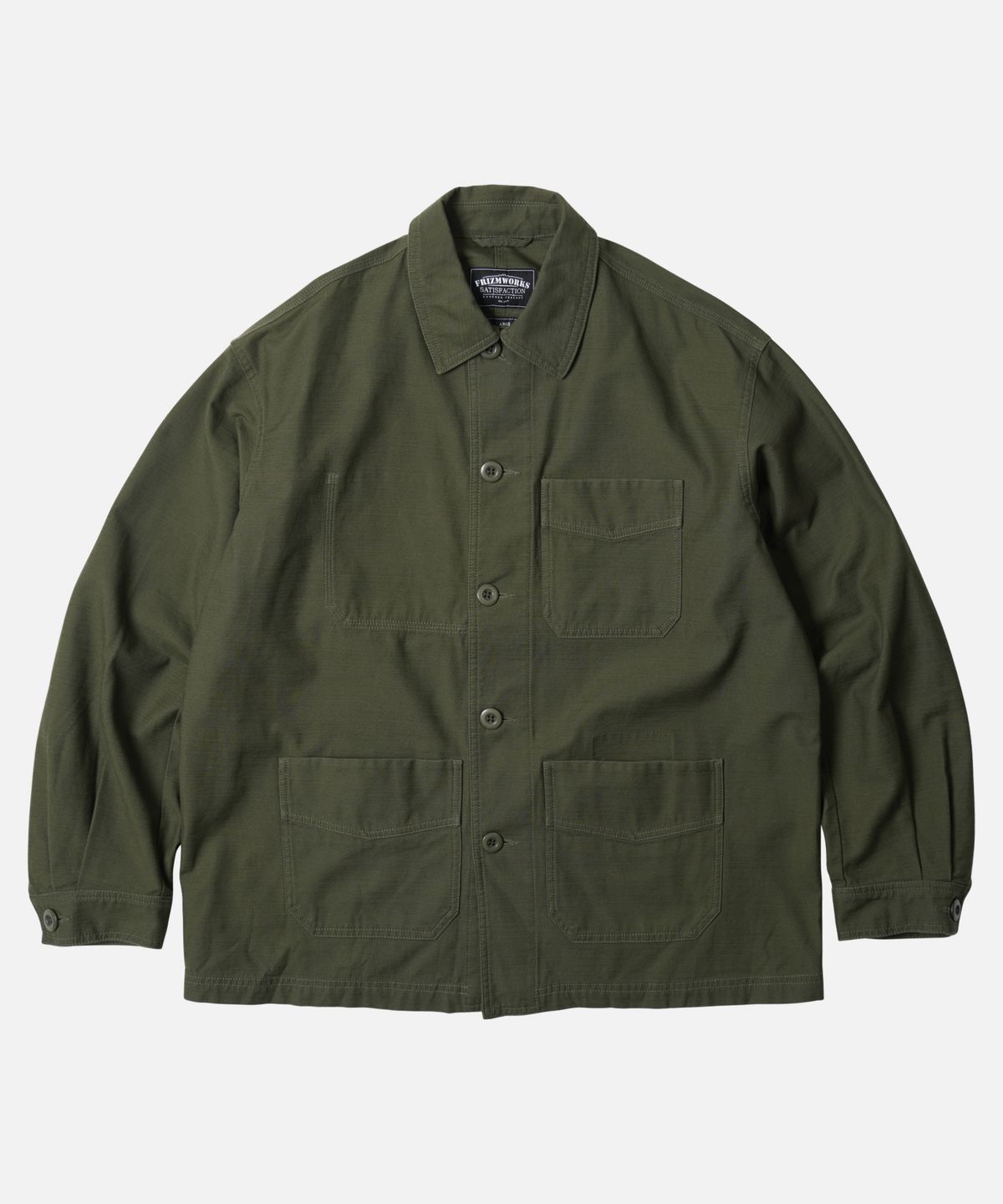 프리즘웍스(FRIZMWORKS) BACKSATIN FRENCH WORK JACKET _ OLIVE