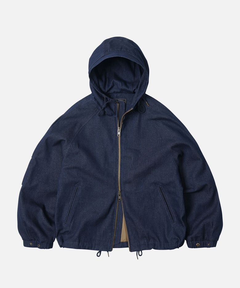 WASHED DENIM HOODED PARKA _ INDIGO