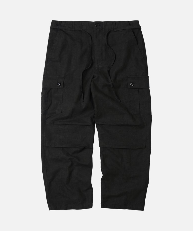 LINEN CARGO PARACHUTE PANTS _ BLACK
