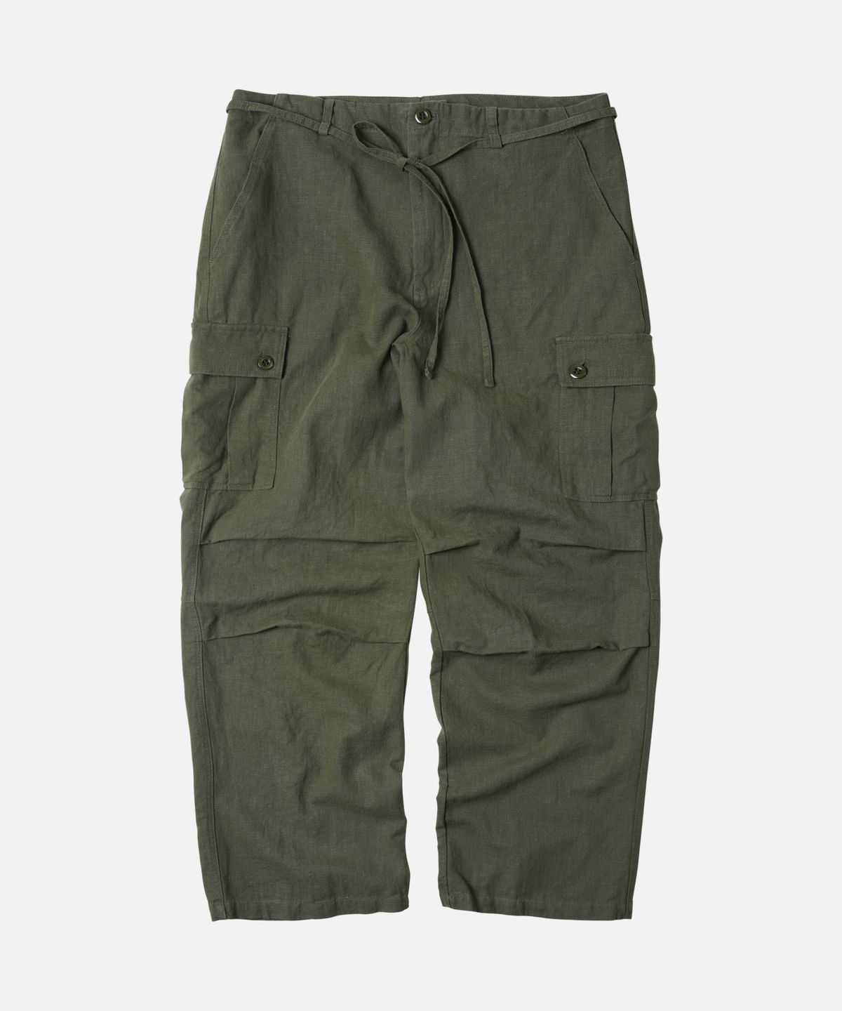 프리즘웍스(FRIZMWORKS) LINEN CARGO PARACHUTE PANTS _ OLIVE