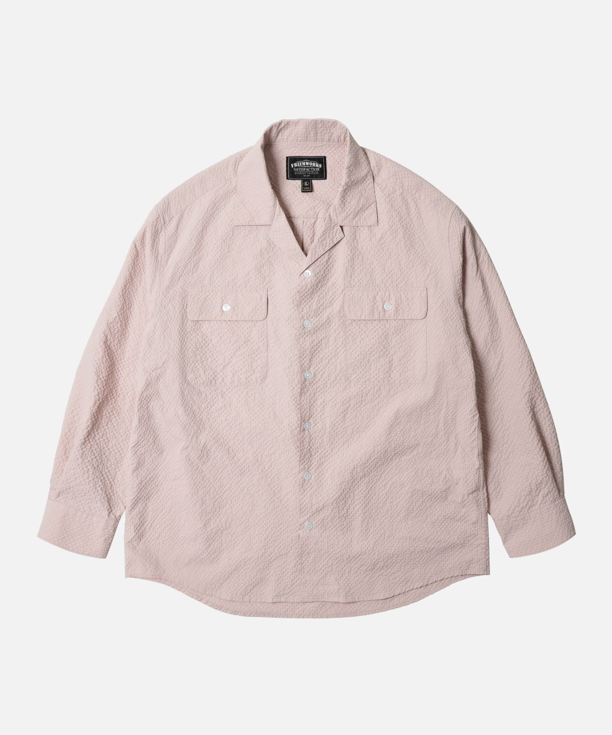 프리즘웍스(FRIZMWORKS) OPEN COLLAR SOLID SEERSUCKER SHIRT _ LIGHT PINK