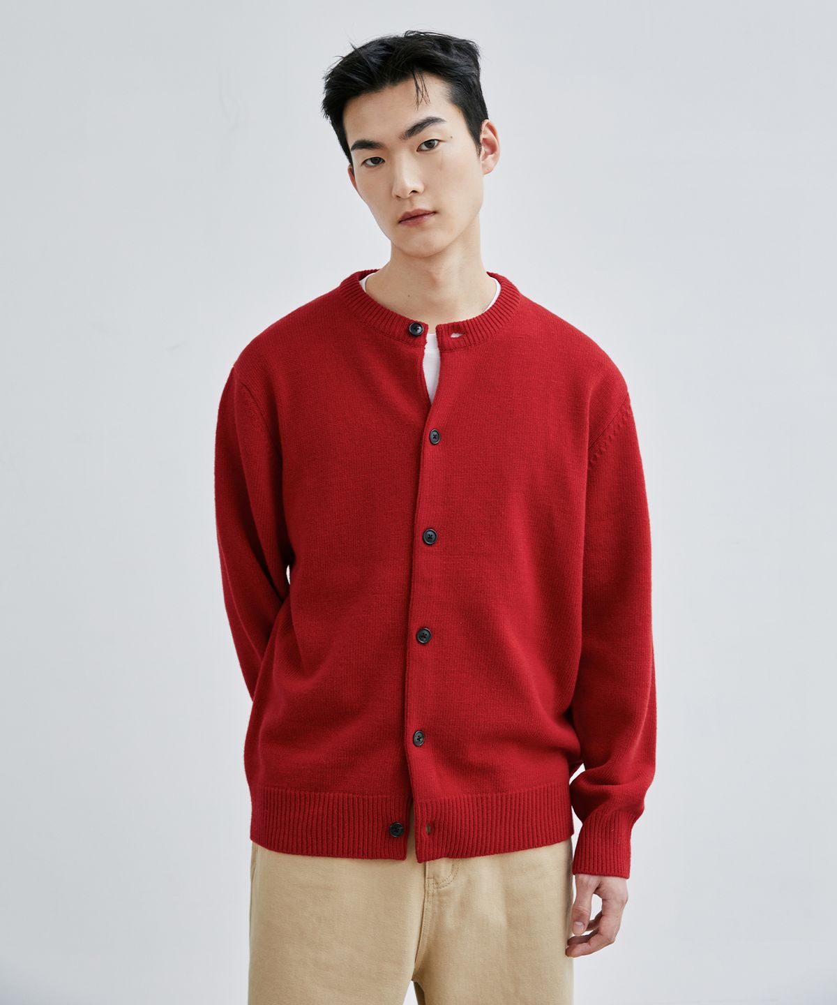 브랜디드(BRANDED) AFTER ROUND CROP CARDIGAN [RED]