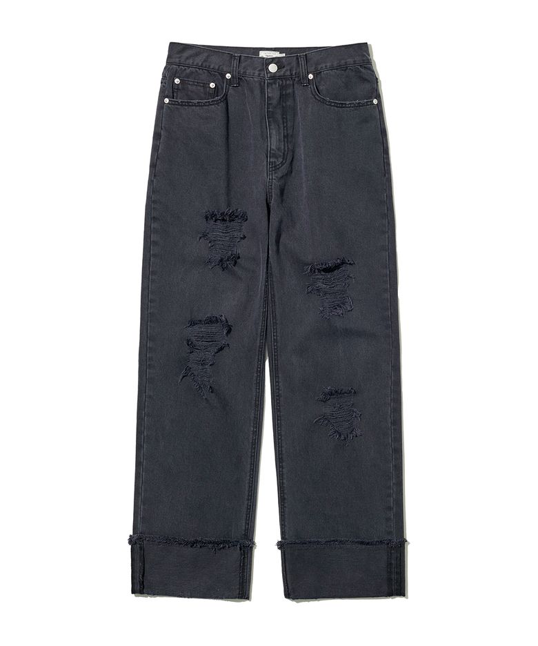 STRAIGHT ROLL-UP PANTS / BLACK