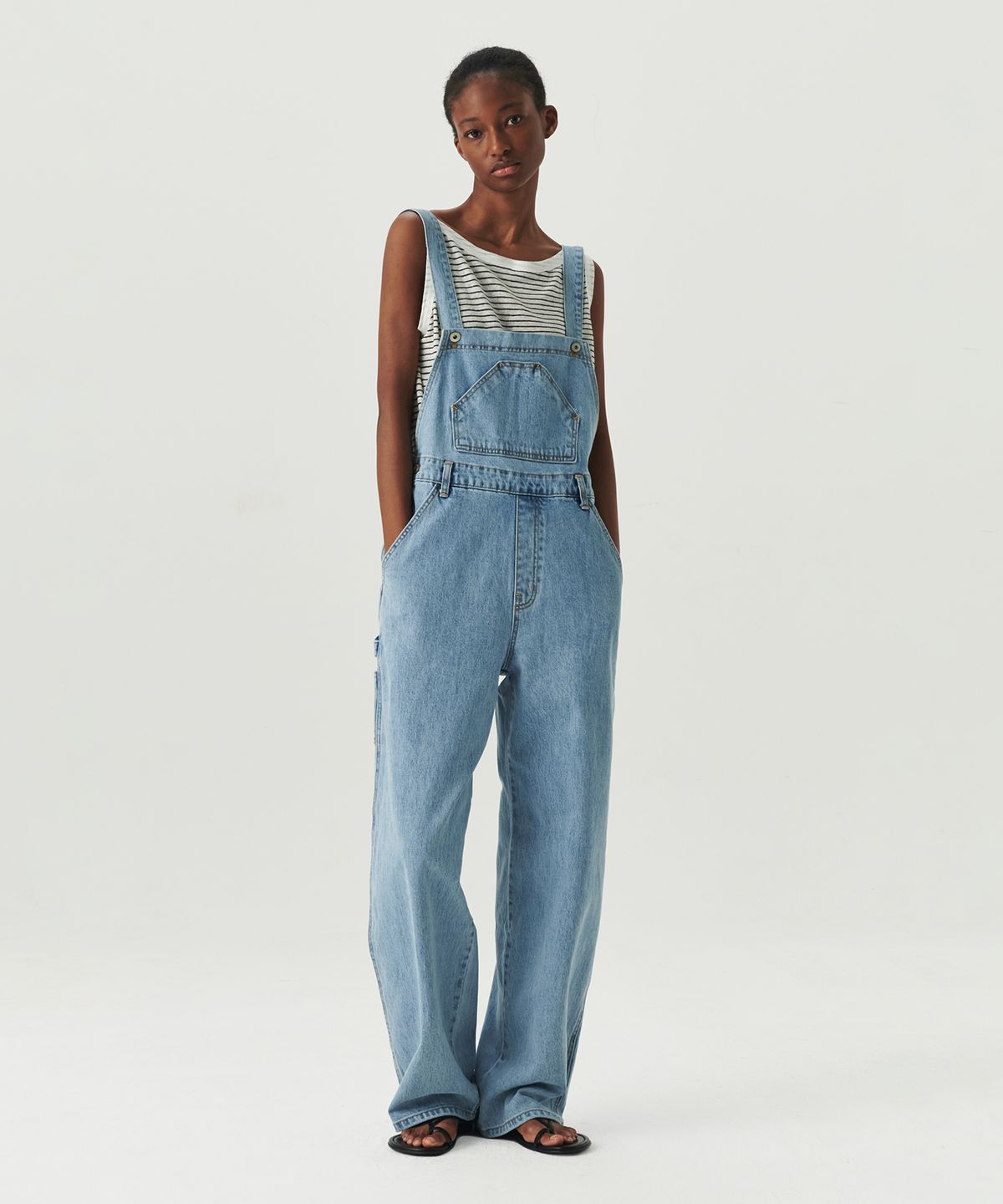 르바(LEVAR) Wide Denim Overall - Light blue