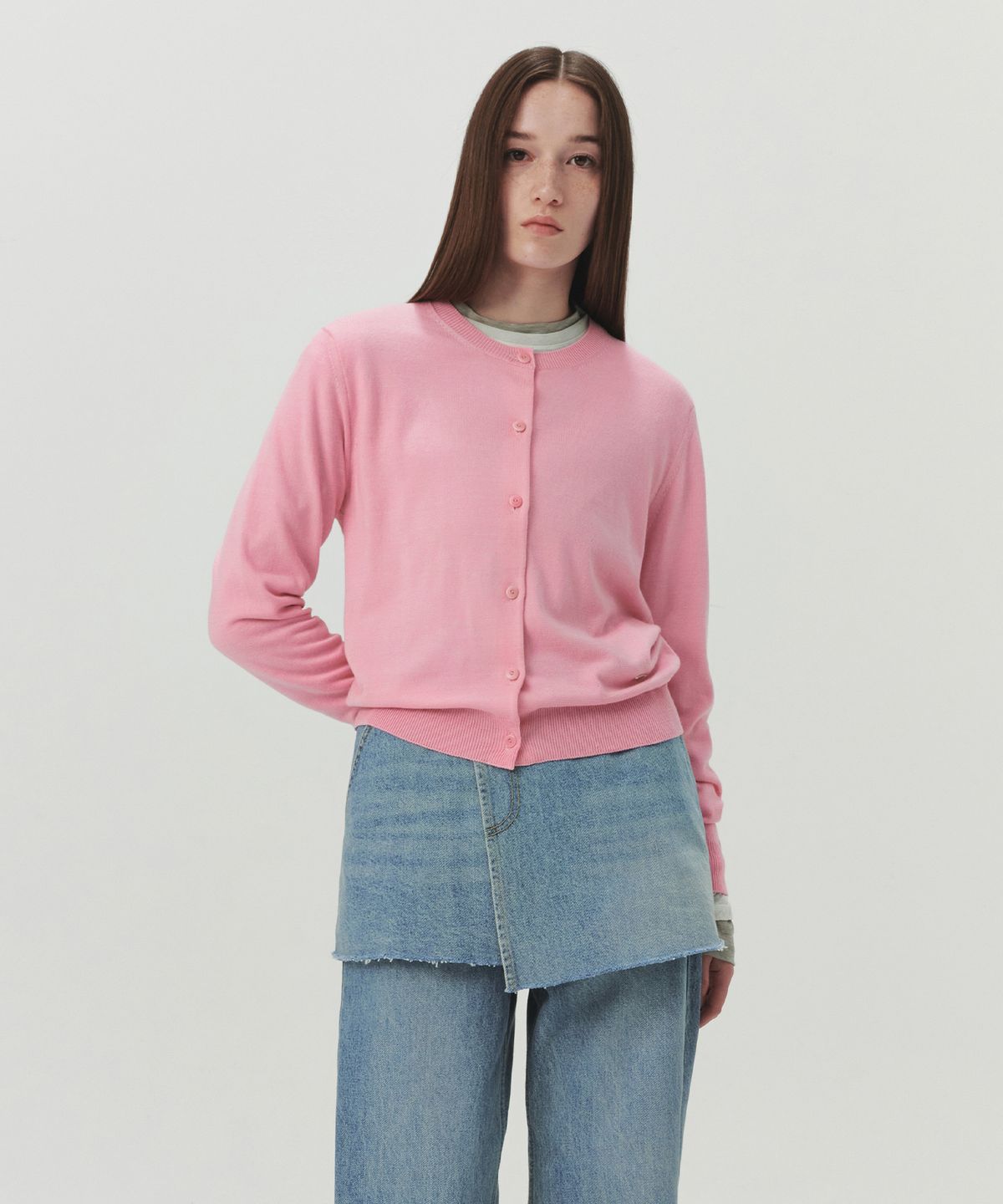르바(LEVAR) Classic Round Knit Cardigan - Bubble Pink