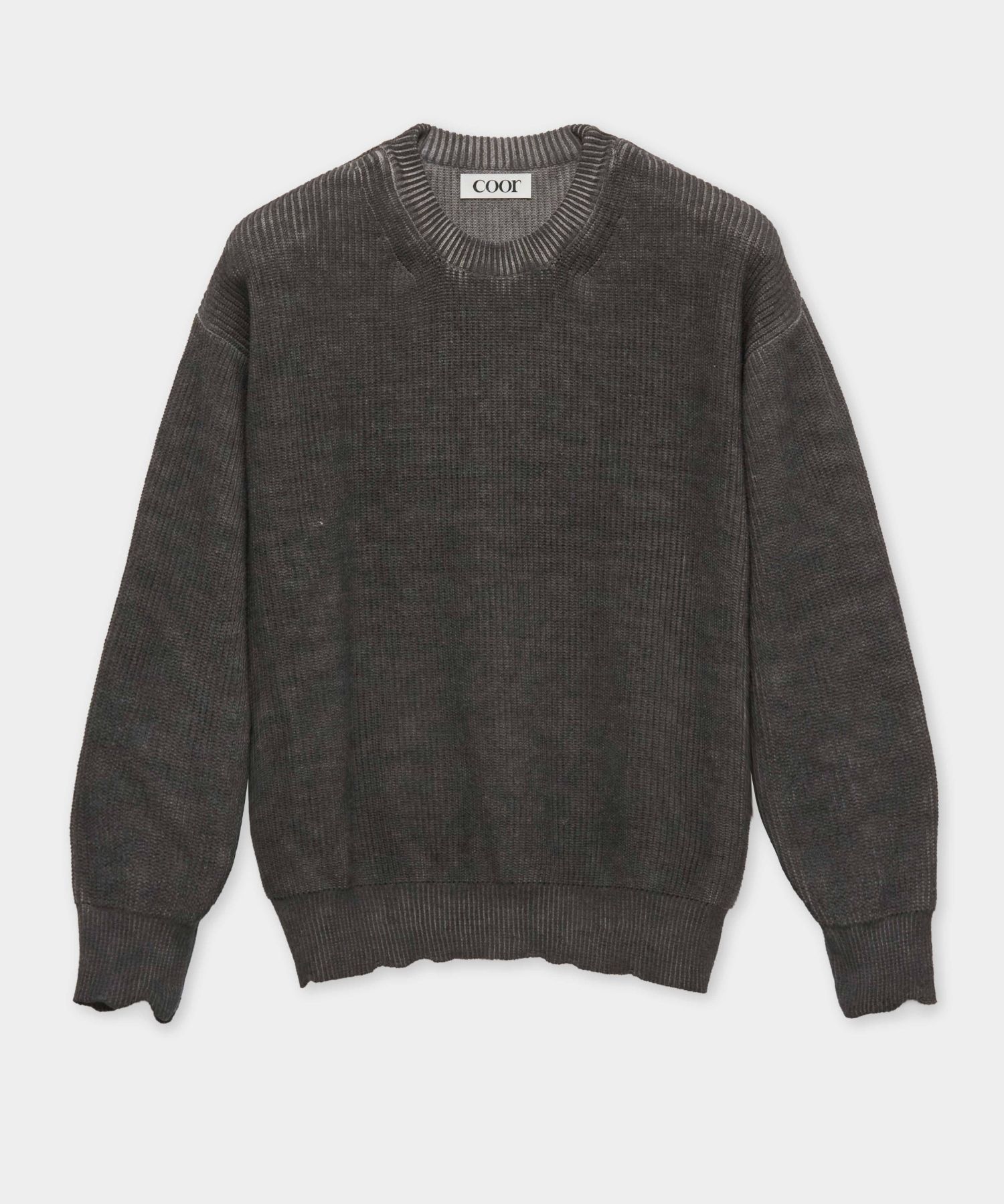 MUSINSA | COOR Cutting detail dyed crew neck knit (washed charcoal)