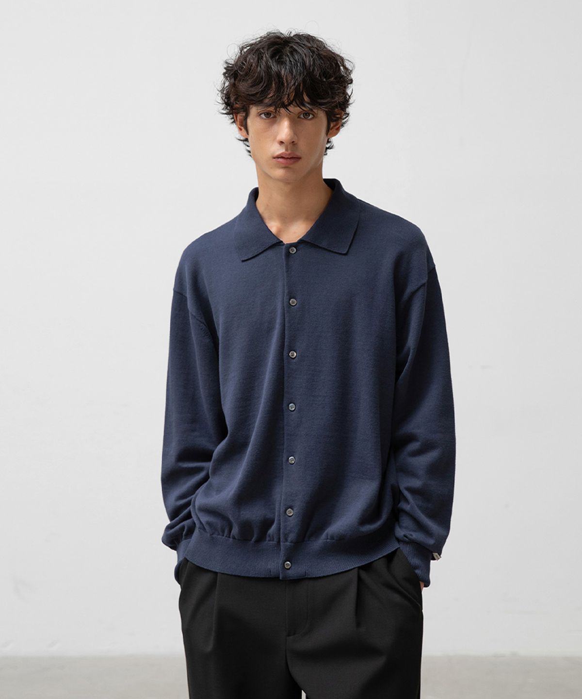 어나더 오피스(ANOTHER OFFICE) Scape Knit Polo Cardigan (Deep Navy)