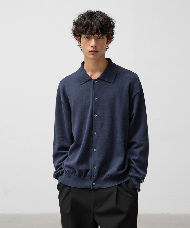 Scape Knit Polo Cardigan (Deep Navy)