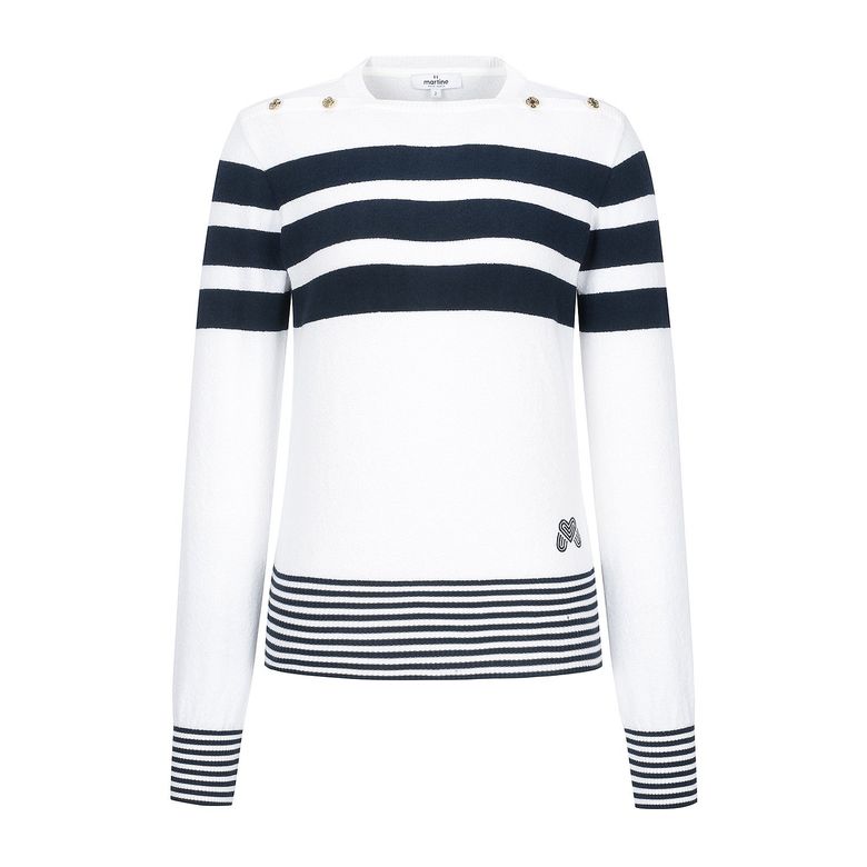 Stripe Boat Neck Knit_O/White