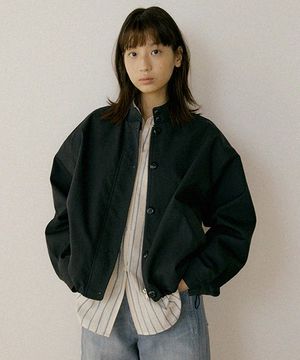 soft shirring blouson jacket-deep navy