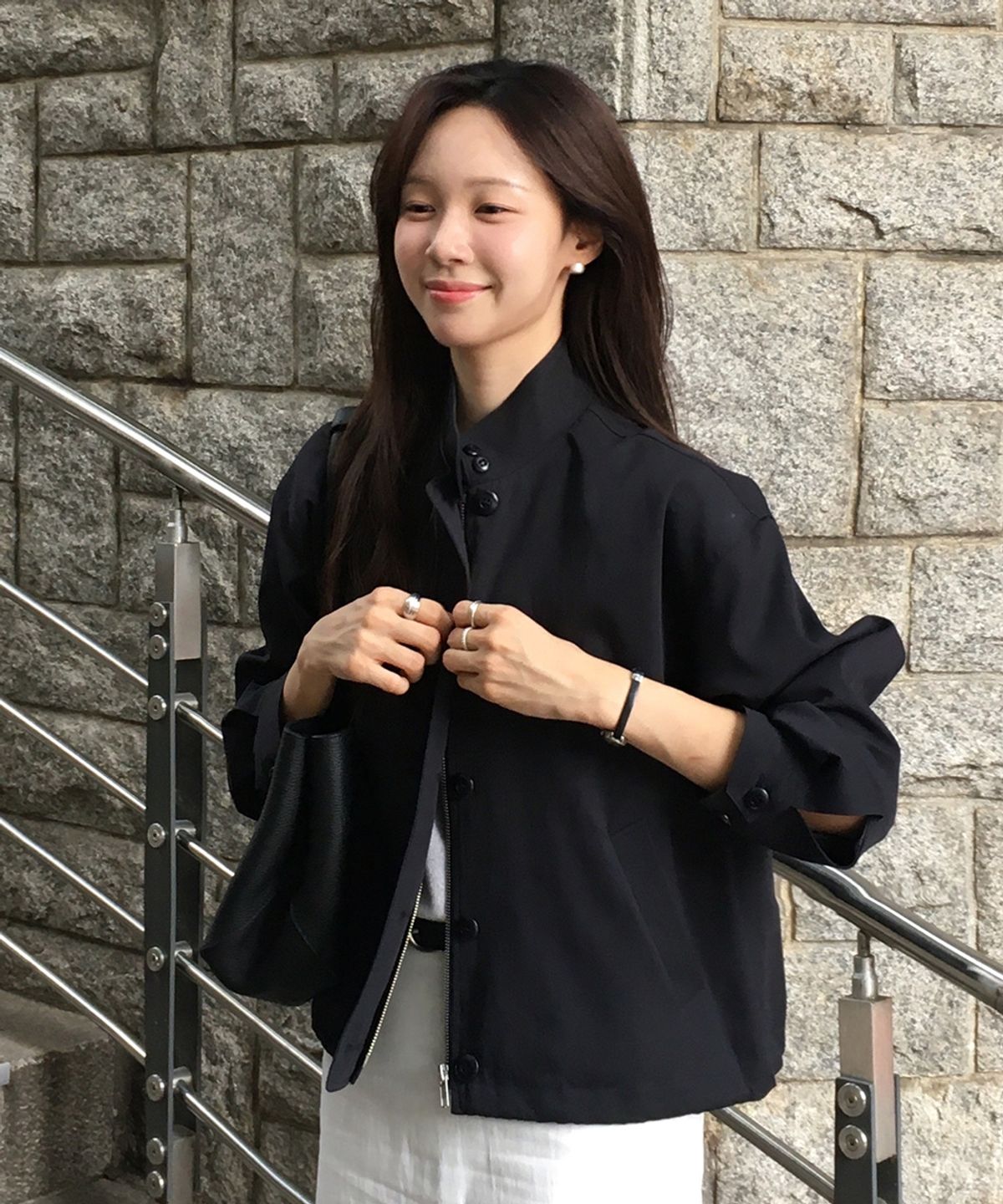링서울(LINGSEOUL) soft shirring blouson jacket-deep navy
