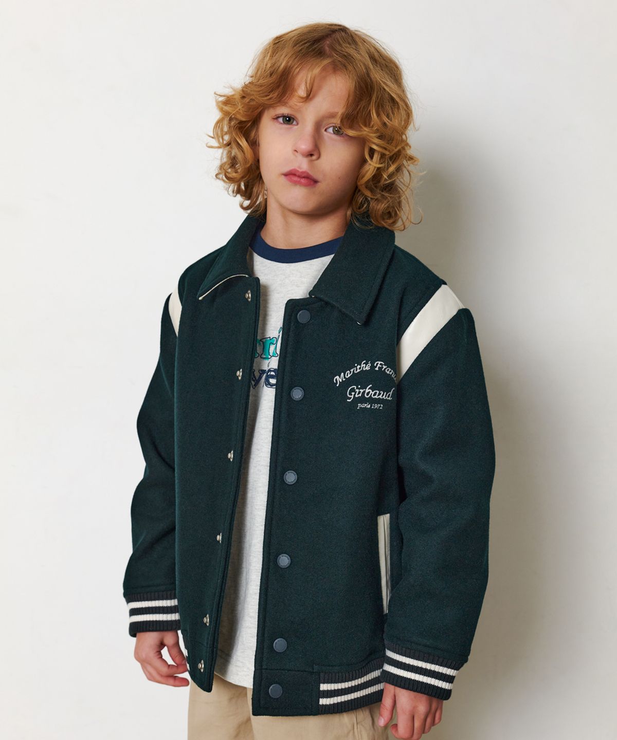 마리떼 키즈(MARITHÉ KIDS) ENFANT CHAIN LOGO VARSITY JACKET dark green