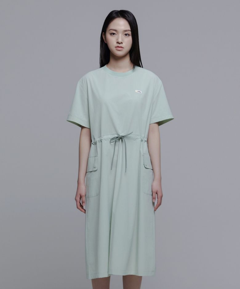 N242WOP910 아델리 경량 우븐 스트레치 라운드넥 원피스 LIGHT JADE