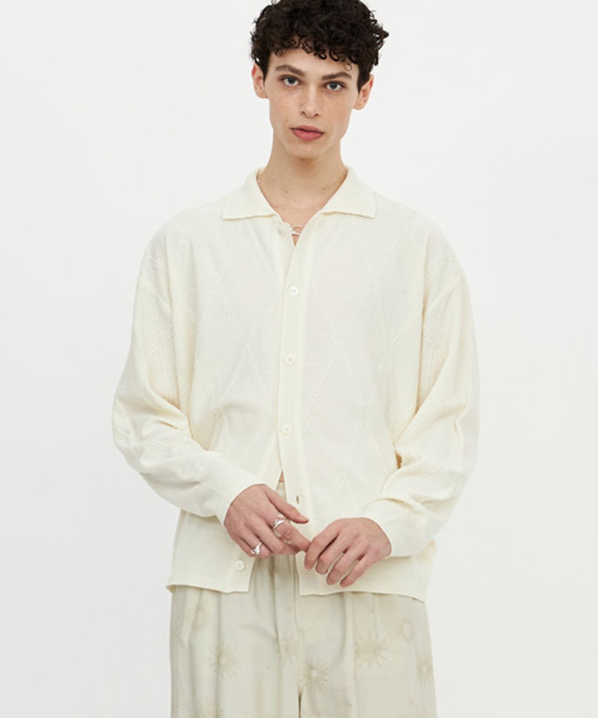 유스(YOUTH) Fringe Knit Collar Cardigan - Ivory