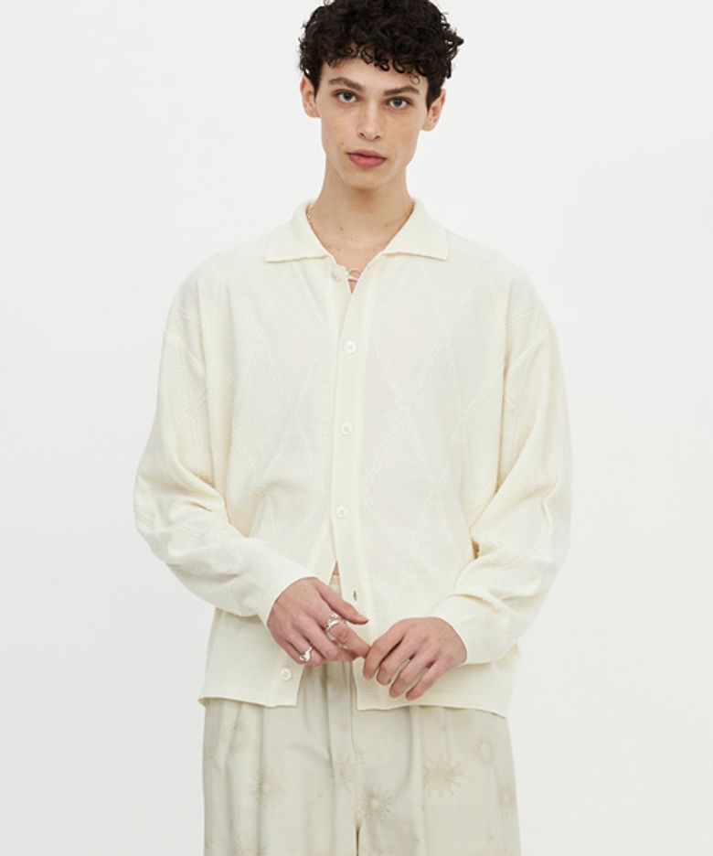 Fringe Knit Collar Cardigan - Ivory