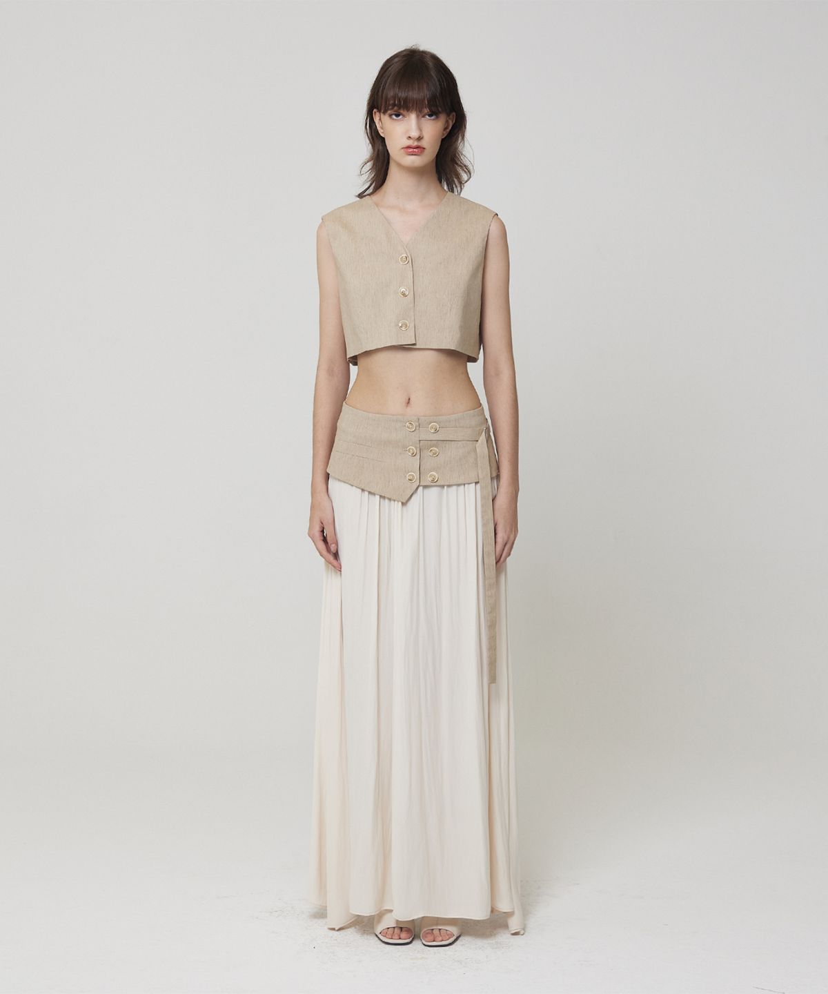 므아므(MMAM) Origami crop layered chiffon long skirt