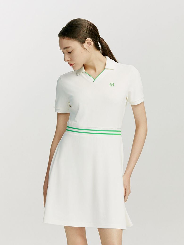 W 에센셜 피케 카라브이넥 반팔 드레스 (White)