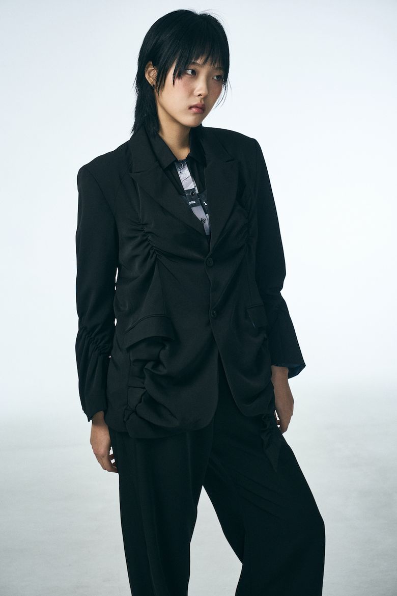 SHIRRING SINGLE JACKET_BLACK