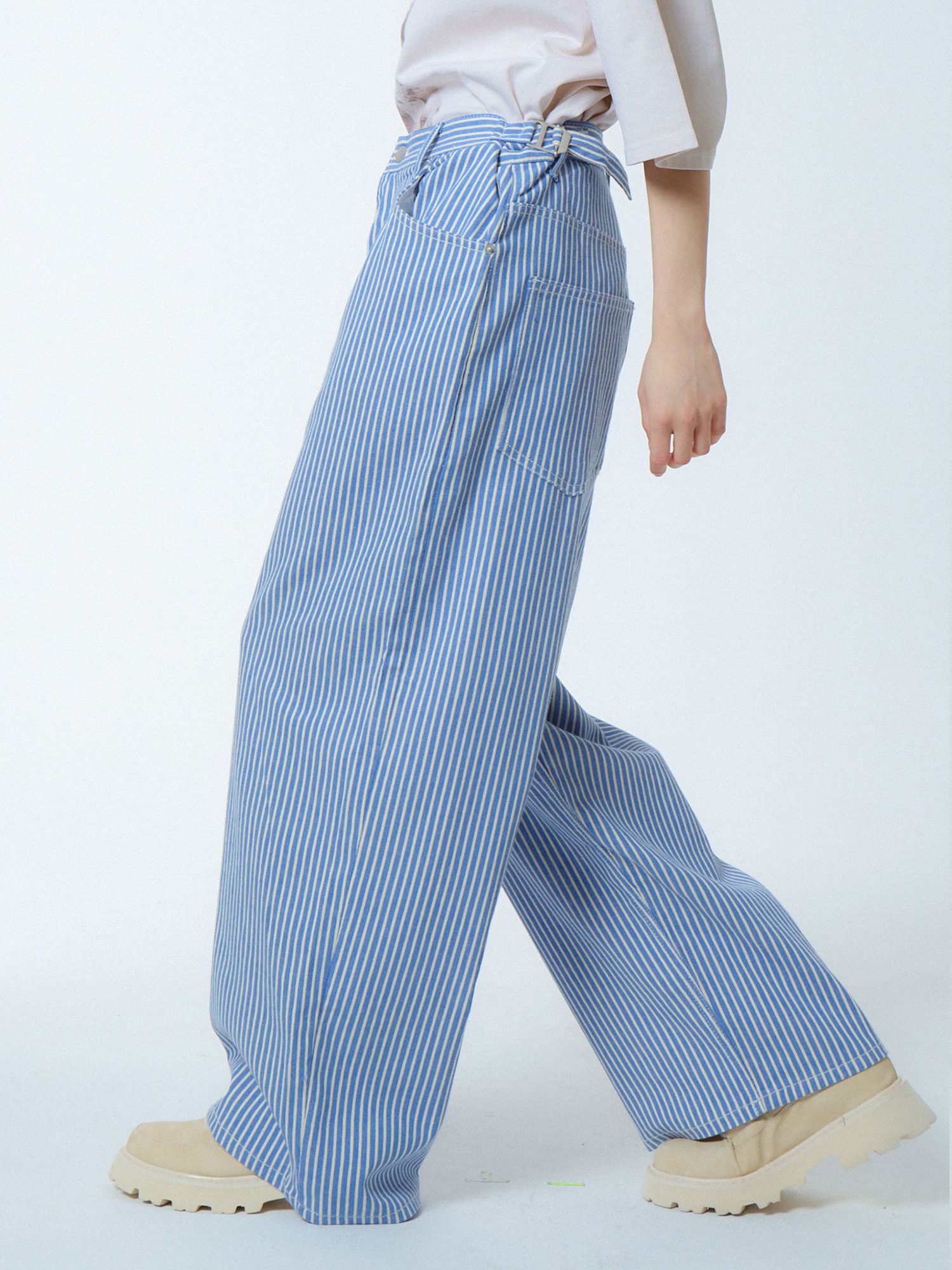 wide striped pants blue