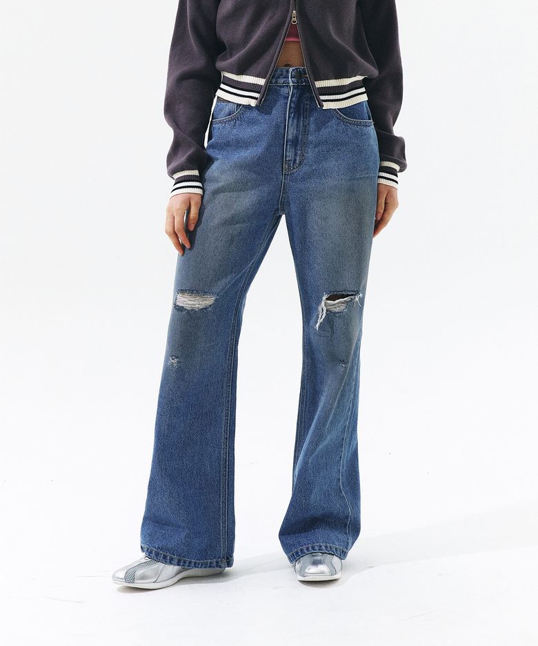 DESTROYED OIL WASHING PANTS WASHED BLUE