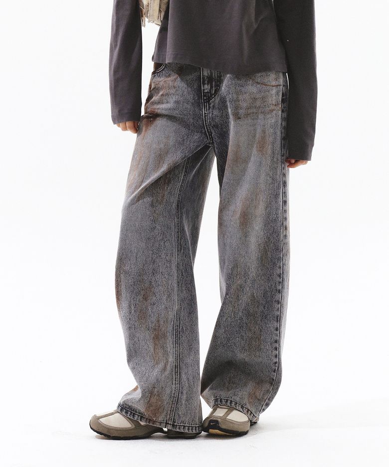 BULLET DAMAGED DENIM PANTS BLACK
