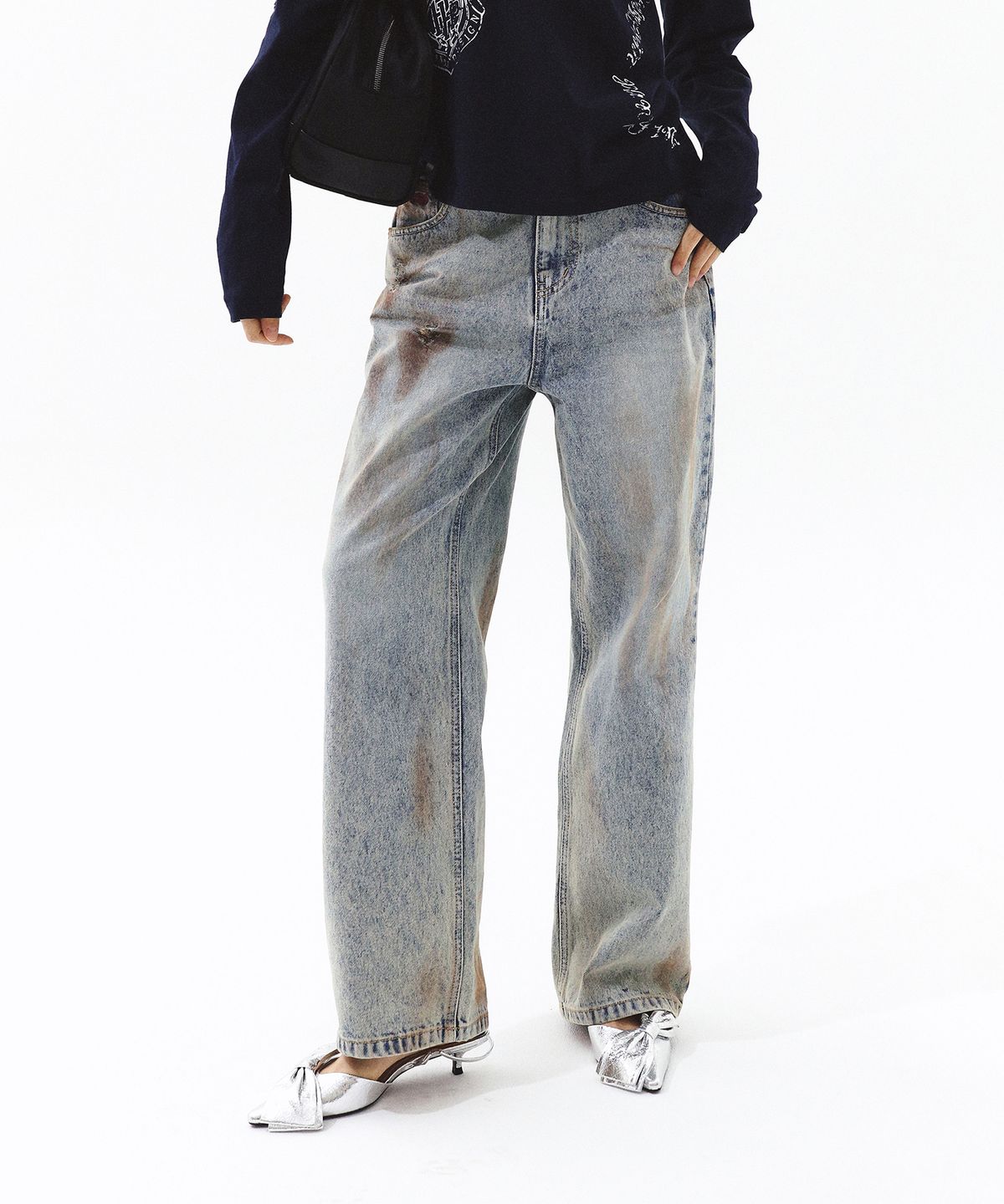 프렌다(PRENDA) BULLET DAMAGED DENIM PANTS WASHED BLUE