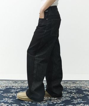 파번 7524 배색 와이드핏 블랙 데님팬츠
