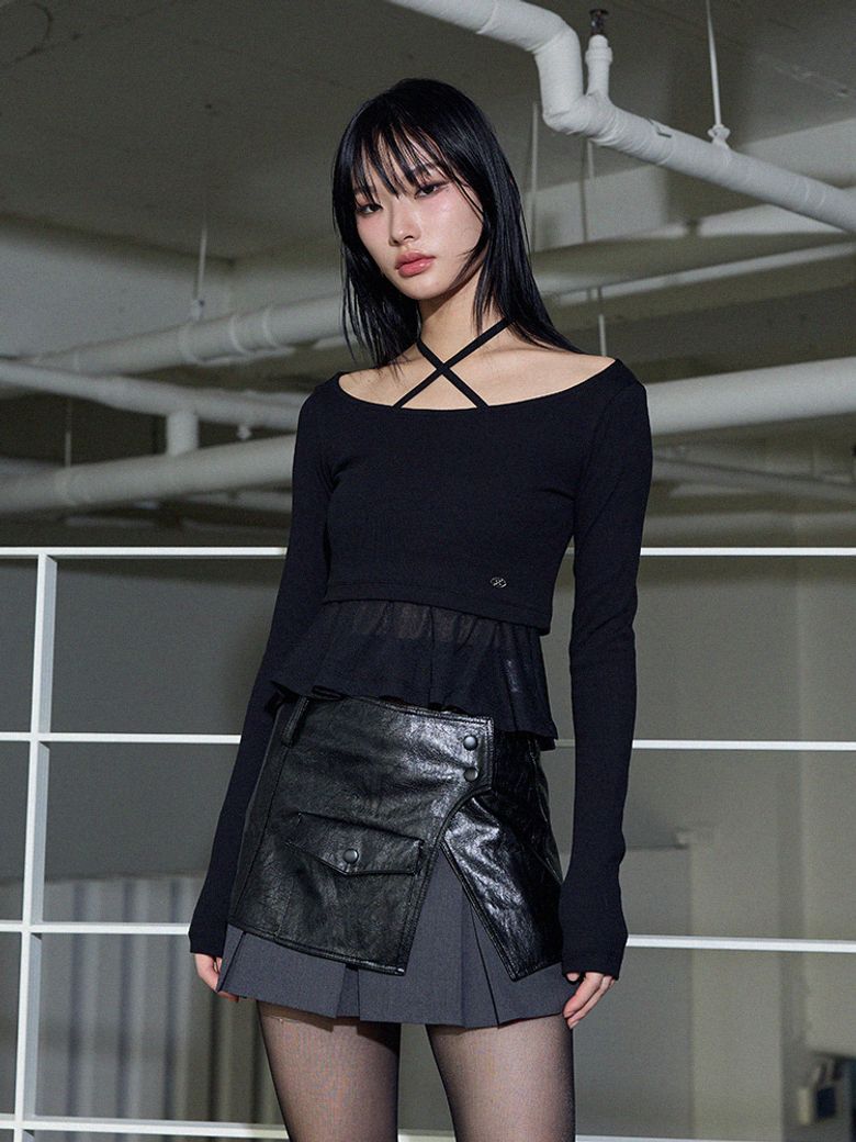 레이어드 크롭 티셔츠 BK