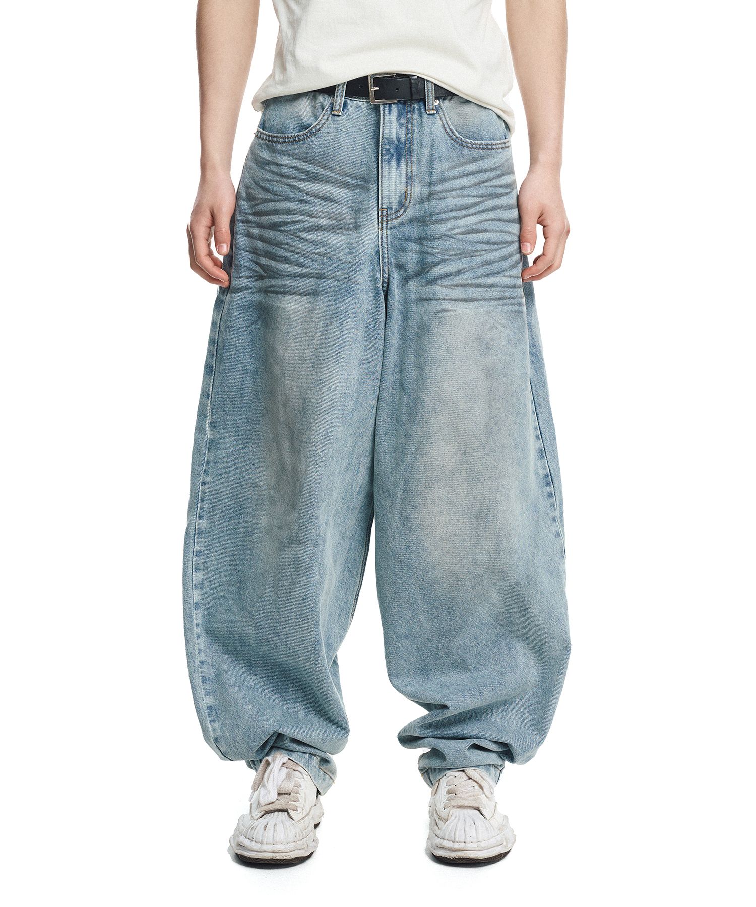 MUSINSA EASY NO EASY Oil washed baggy wide denim pants light blue