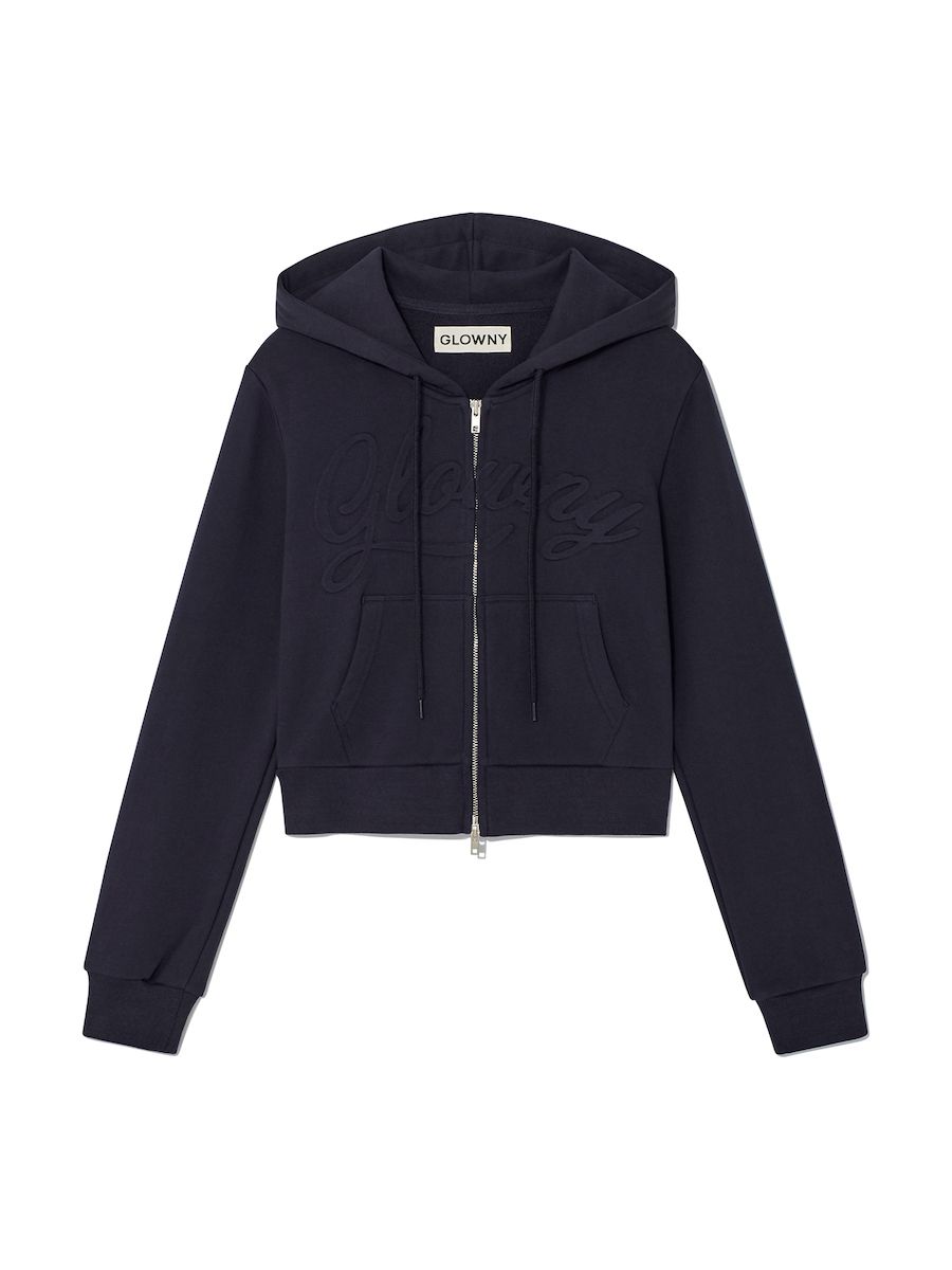 MUSINSA | GLOWNY JORDAN CROP ZIP-UP HOODIE (NAVY)