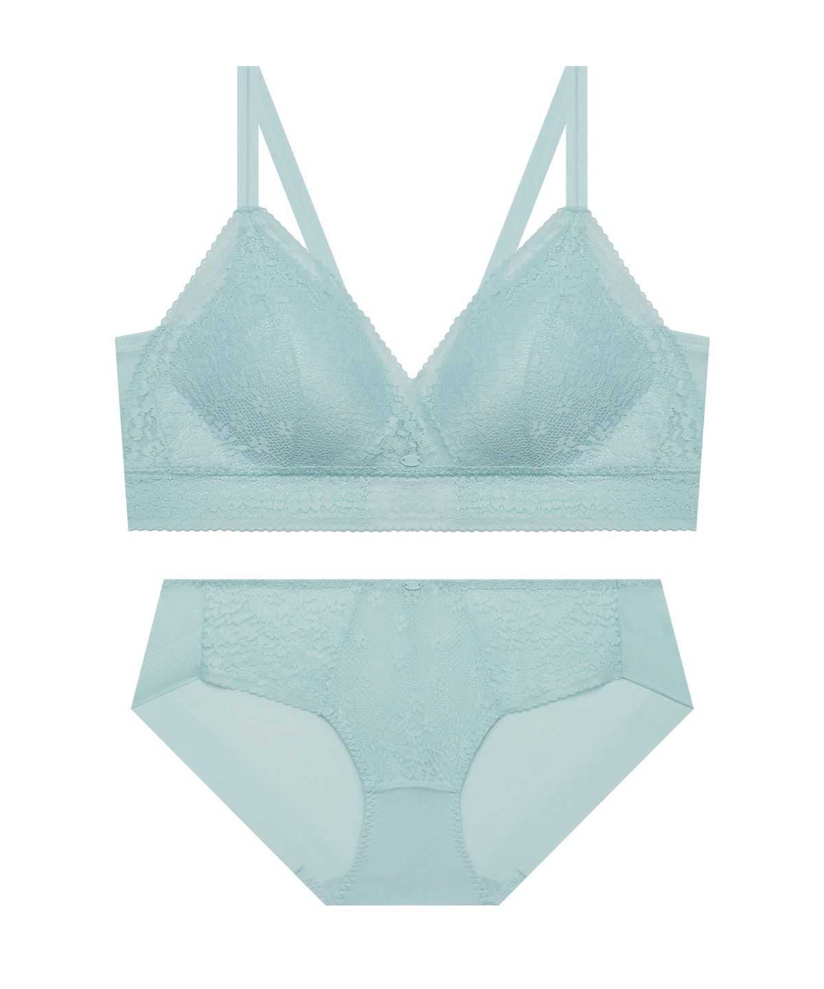 엘르이너웨어(ELLE INNERWEAR) 내추럴 볼륨 레이스 브라 팬티 세트 - 라이트민트