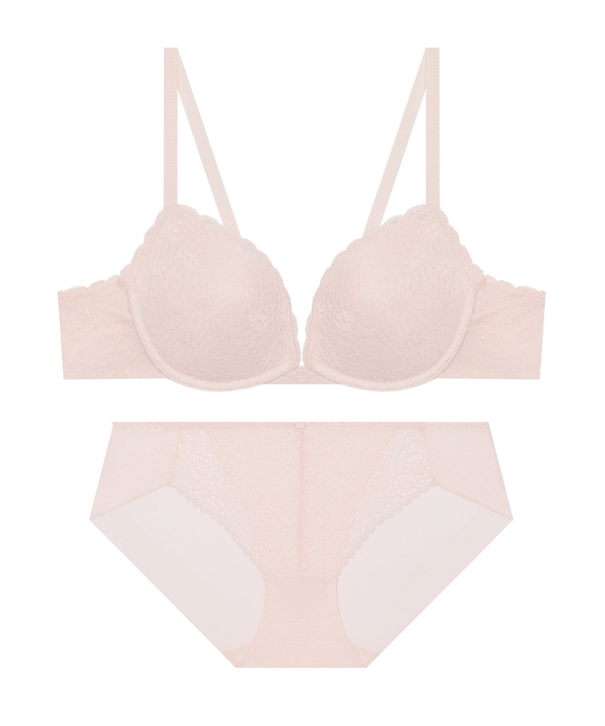 엘르이너웨어(ELLE INNERWEAR) 텐더 레이스 노와이어 브라 팬티 세트 - 스킨
