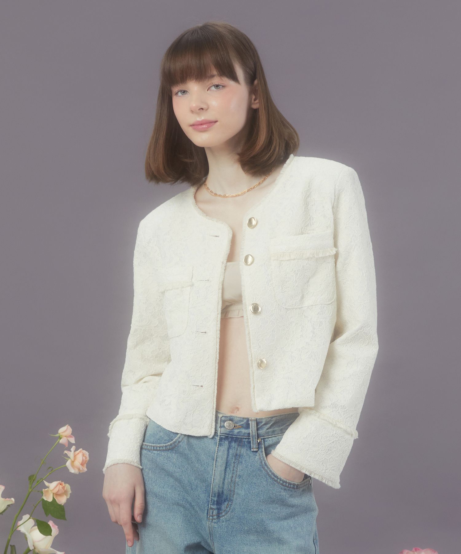 ジャケット MARGARIN FINGERS LACE FRINGE JACKET 4BTR458 MUSINSA | MARGARIN FINGERS LACE FRINGE JACKET (IVORY)