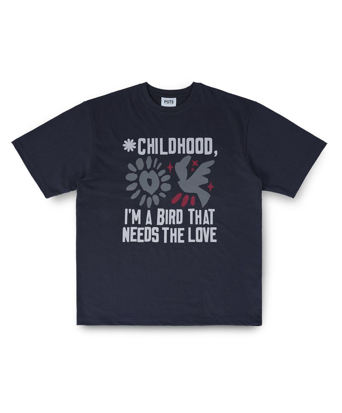 퍼츠(POTS) HEART BIRD TEE [CHACOAL]