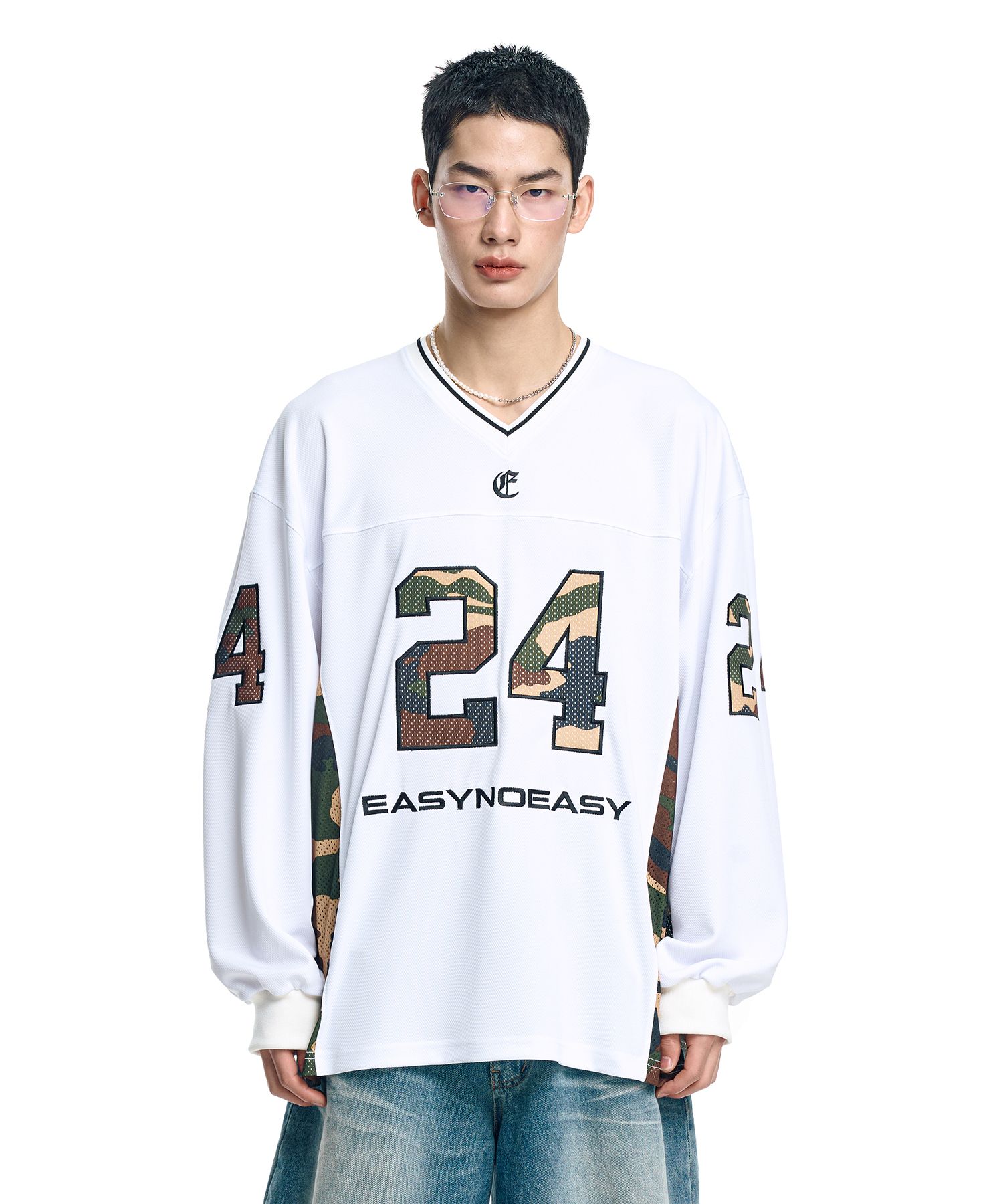 EASY NO EASY☆CAMO MESH LONG SLEEVE JERSEY MUSINSA | EASY NO EASY Camo Mesh Long Sleeve Jersey - White