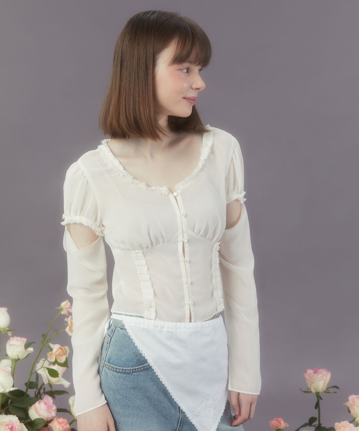마가린핑거스(MARGARIN FINGERS) TWO-WAY CHIFFON BLOUSE (CREAM)