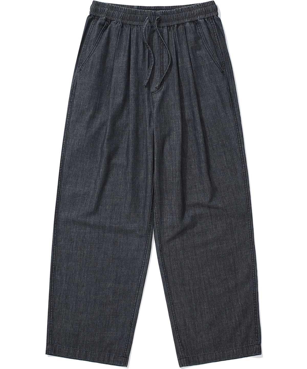컬럼비아 유니버시티(COLUMBIA UNIVERSITY) SL-LABEL LOOSE-FIT DENIM PINTUCK PANTS 블랙데님