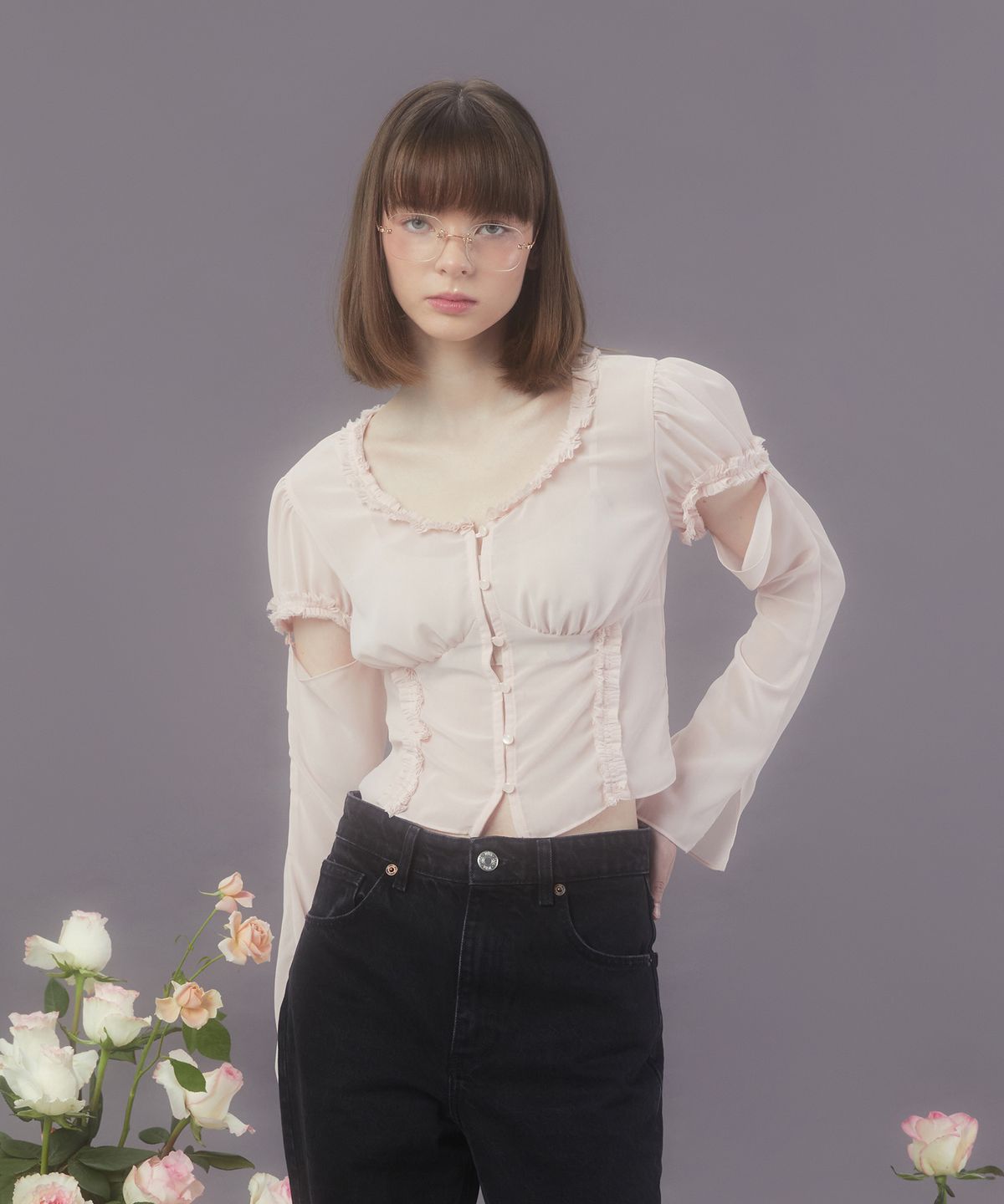 마가린핑거스(MARGARIN FINGERS) TWO-WAY CHIFFON BLOUSE (LIGHT PINK)