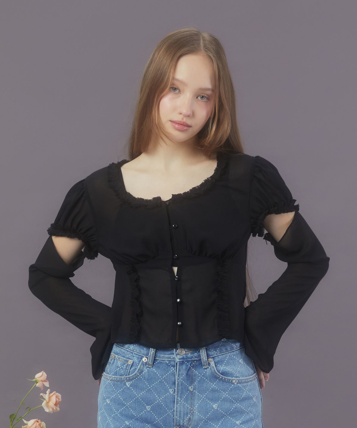 마가린핑거스(MARGARIN FINGERS) TWO-WAY CHIFFON BLOUSE (BLACK)