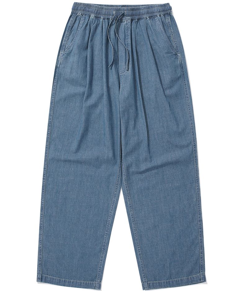 SL-LABEL LOOSE-FIT DENIM PINTUCK PANTS 라이트데님