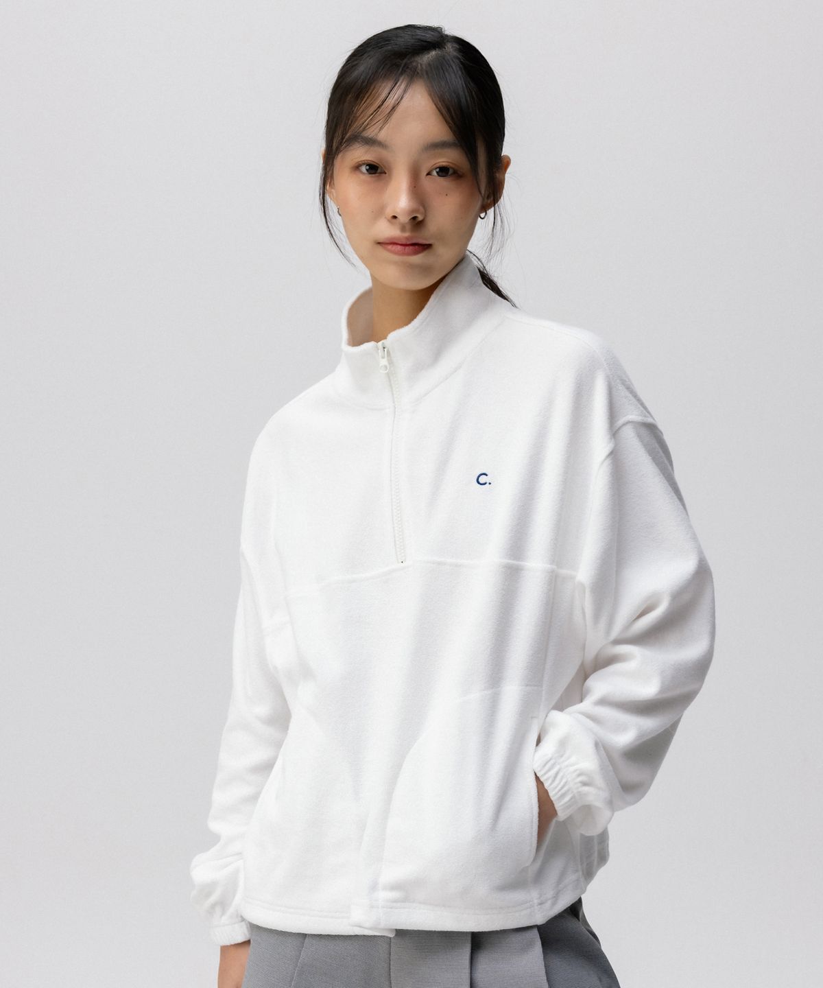 클로브(CLOVE) [24SS clove] Soft Terry Half-Zip Sweatshirt (White)