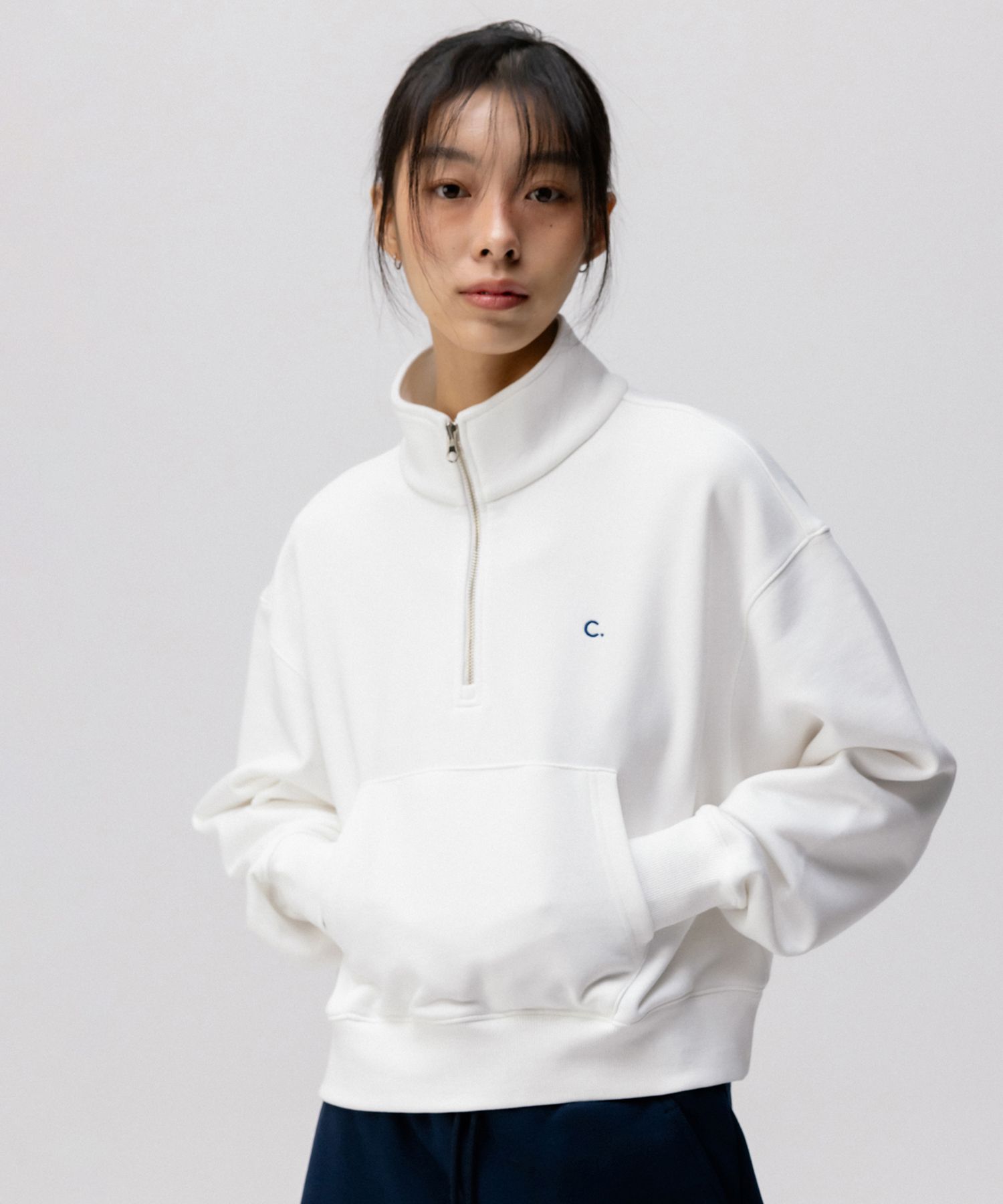 MUSINSA | CLOVE [24SS clove] Comfy Half-zip Sweatshirt (White)
