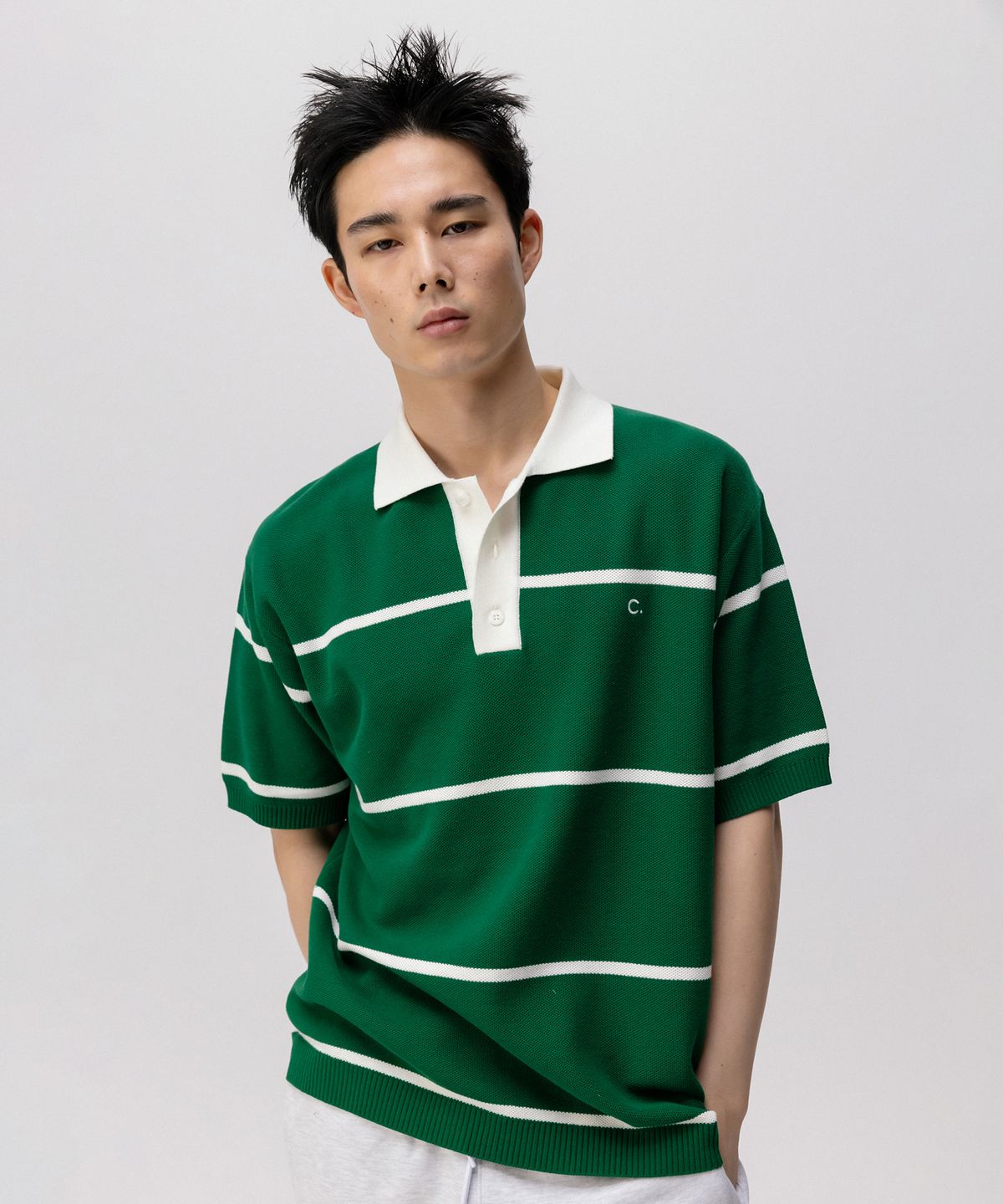 클로브(CLOVE) [24SS clove] Pin Stripe Pique Knit_Men (Dark Green)