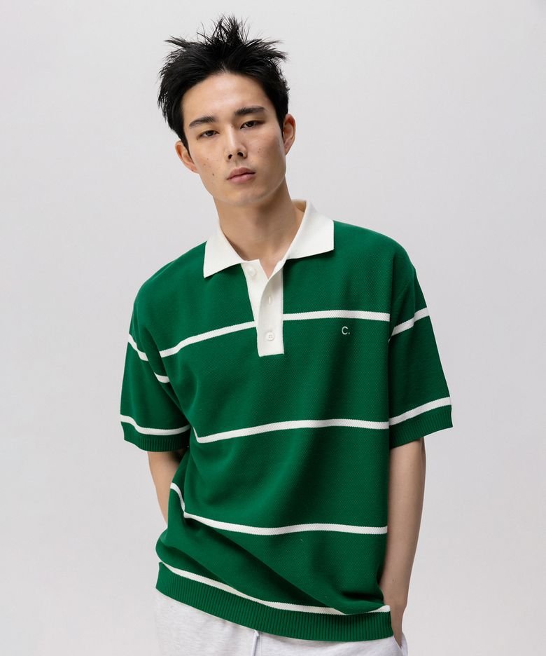 [24SS clove] Pin Stripe Pique Knit_Men (Dark Green)